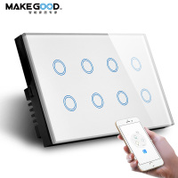 Makegood Smart 8 Gang touch glass wifi switch Wi-Fi +Bluetooth smart Switch Alexa/google home wifi light switch