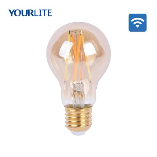 Amber Glass Body LED Light Bulb Alexa Voice Control, 5.5W A60 Smart Wi-Fi LED Filament Bulb