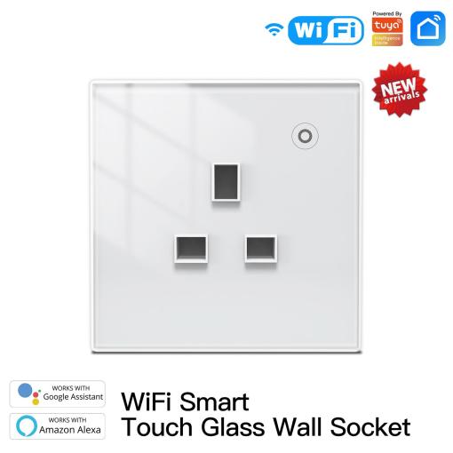 WiFi Smart UK Wall Socket Glass Panel Outlet Power Monitor Extremely Soft Touch Plug Relay Status