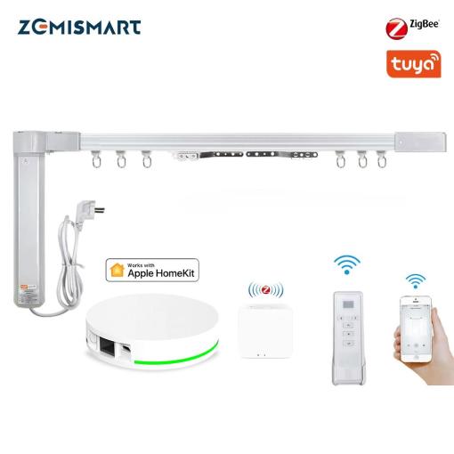 Zemismart Zigbee Curtain Motor with Track Work with Homekit Hub App Voice Remote Control