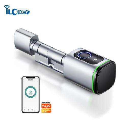 iLockey Safety Key Euro Cylinder Fingerprint Rfid Card Digital Electric Mortise TUYA APP Smart Lock