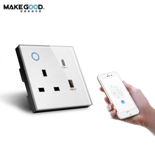 Makegood Smart UK wifi touch socket with USB and Type C PD charger power monitor smart wall socket UK wifi power socket