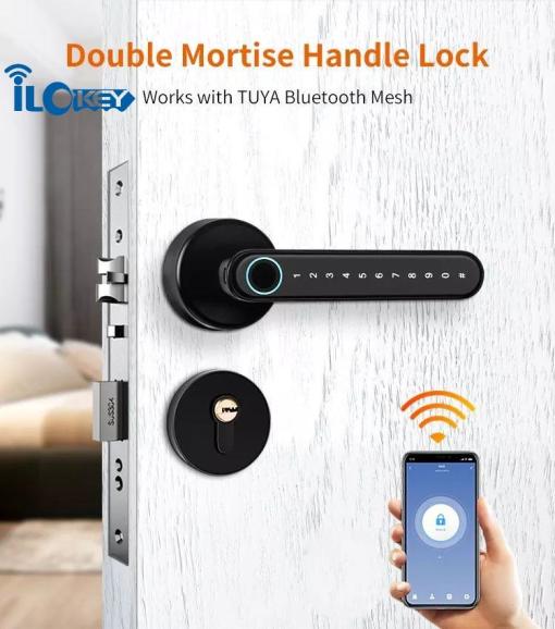 iLockey Simplified Lever Luxury WiFi APP Smart Keyless Fingerprint Interior Front Door Handle Lock