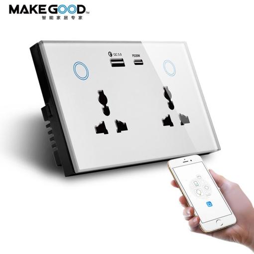 Makegood Wifi PD20W touch wall socket with USBC Alexa google assistant Smart Wifi / Zigbee universal double socket