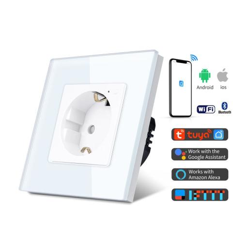 16A EU Standard Tuya Smart Wifi Wall Electrical Socket Smartlife Voice Control by Alexa and Mobile Control 