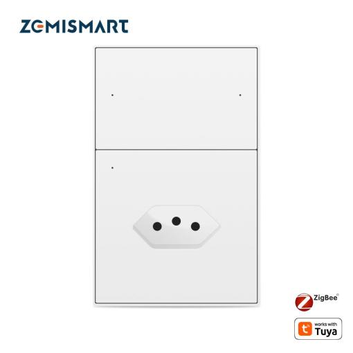 Zemismart Zigbee 2 Gang Light Switch with 10A Brazil Socket Support Tuya Google Home Smartthings Homekit